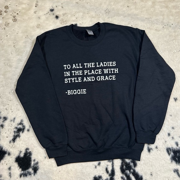 ASK Apparel Women’s Black Long Sleeve Biggie Smalls Lyrics Crewneck Sweater - Picture 3 of 6
